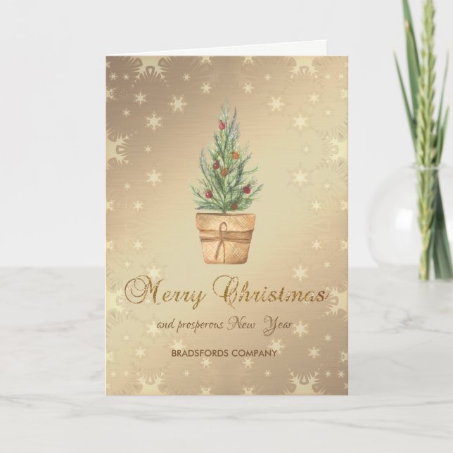 Chic Christmas Tree,Gold Snowflakes ,Corporate  Holiday Card (Front)