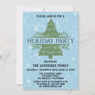 Chic Christmas Tree Holiday Party Snowflakes Blue Invitation
