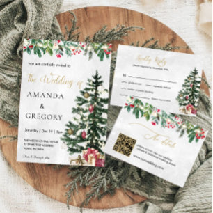 Chic Christmas Tree Lights wedding photo Invitation