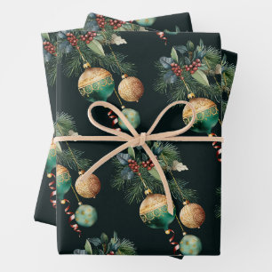Chic Christmas Tree Ornaments Wrapping Paper Sheets