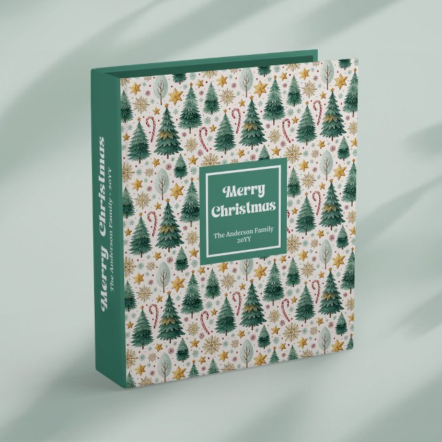Chic Christmas trees red green gold memory binder (Chic Christmas trees red green gold memory binder)