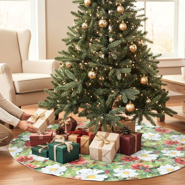 Chic Christmas Winter Floral Brushed Polyester Tree Skirt (Creator Uploaded)