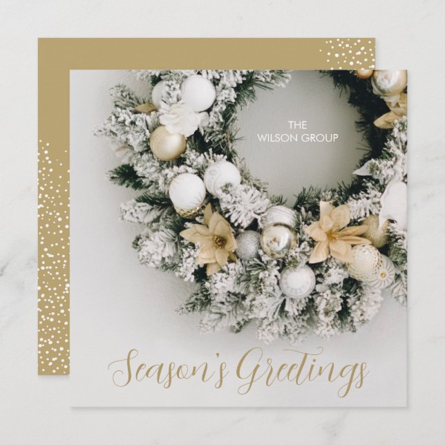 Chic Christmas Wreath Business Thank You Square Holiday Card (Front/Back)