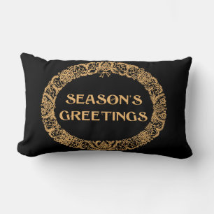 Chic Christmas Wreath Design Gold-effect on Black Lumbar Pillow
