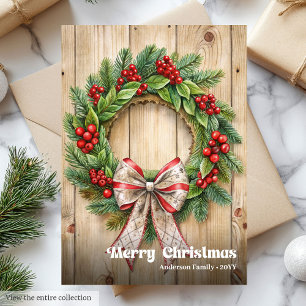 Chic Christmas wreath watercolor festive greeting  Holiday Card