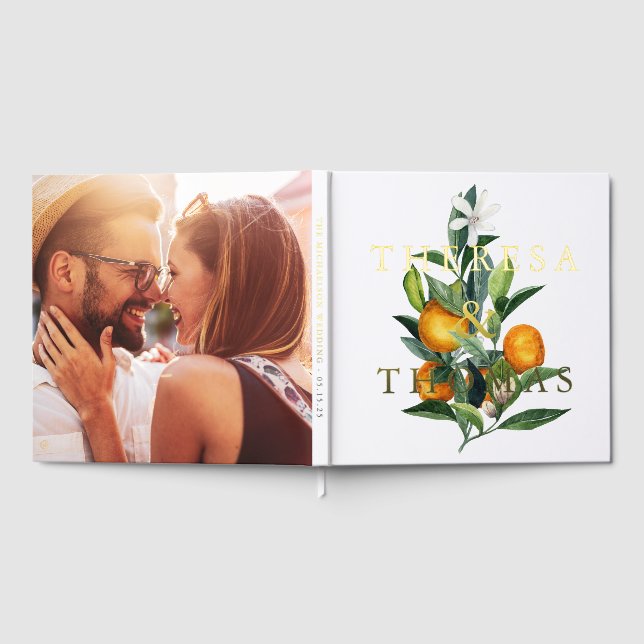 Chic Citrus Bouquet Foil Photo Wedding Foil Guest Book (Full)