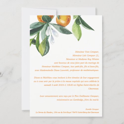 Chic Citrus Orange Botanical Boho Wedding Invitation