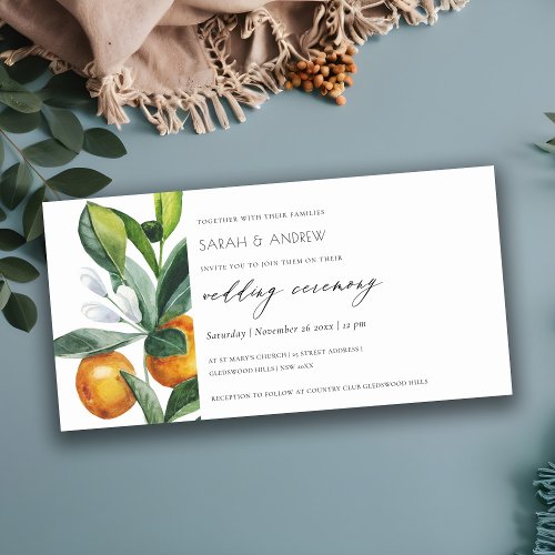 Chic Citrus Orange Botanical Boho Wedding Invite