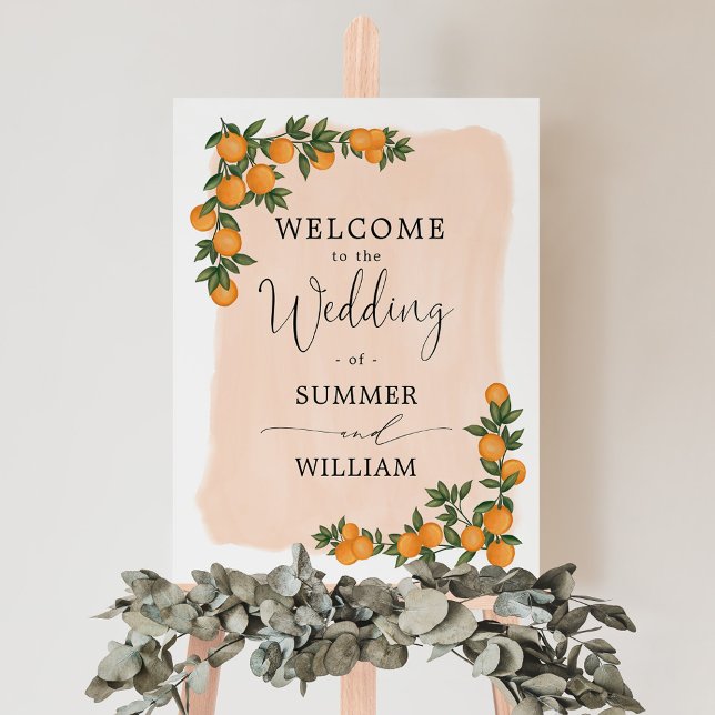 Chic Citrus Orange Greenery Wedding Bridal Welcome Poster (Creator Uploaded)