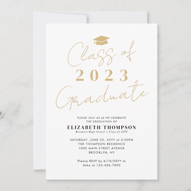 Chic Class of 2023 Gold Graduate Graduation Party Invitation (Front)