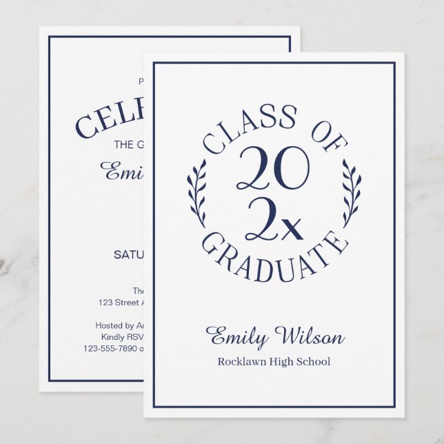 Chic Class Of 2025 Navy White Graduation Party Invitation (Front/Back)