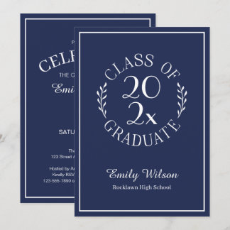 Chic Class Of 2026 Navy Blue Graduation Party Invitation
