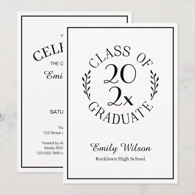 Chic Class Of Black White Emblem Graduation Party Invitation (Front/Back)