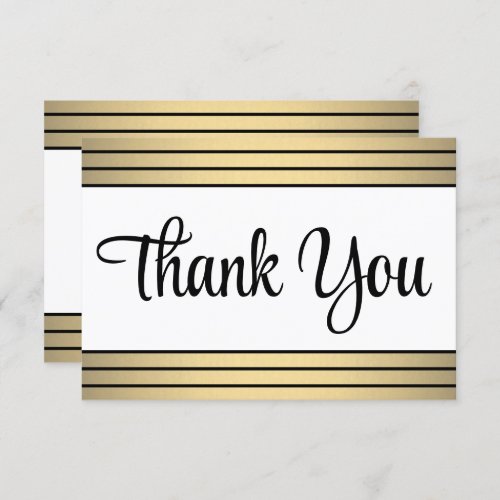 Chic Classic Black  Gold Stripes Elegant Script Thank You Card