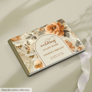 Chic Classic Boho Copper Beige Sage Floral Wedding Guest Book