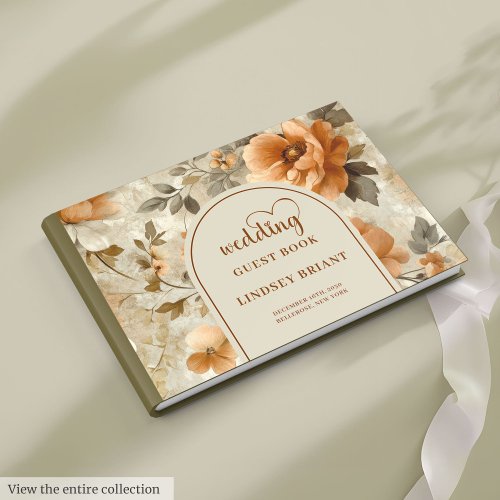 Chic Classic Boho Copper Beige Sage Floral Wedding Guest Book