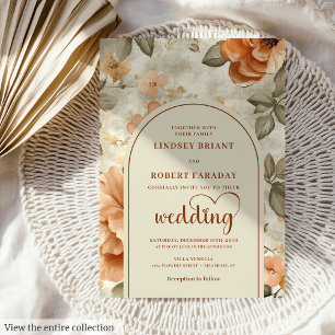 Chic Classic Boho Copper Ivory Sage Floral Wedding Invitation