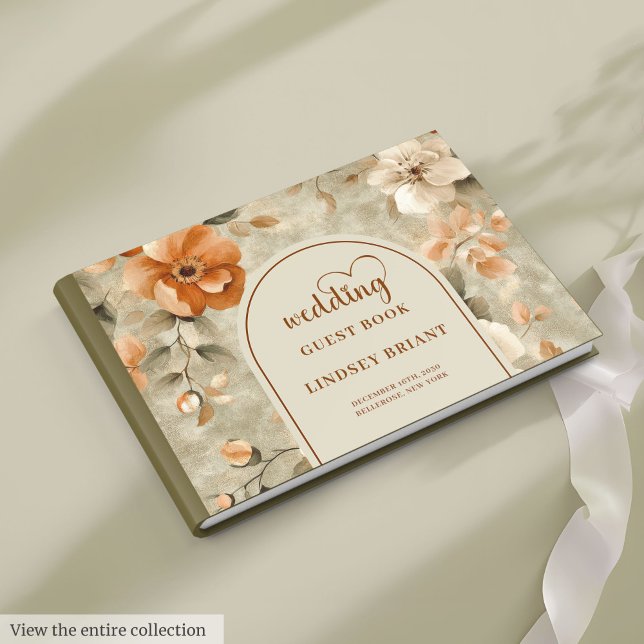 Chic Classic Boho Rusty Beige Olive Floral Wedding Guest Book (Classic Boho Rusty Beige Olive Floral Wedding Guest Book)