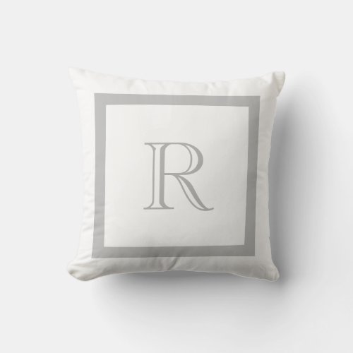 Chic Classic Gray  White Monogrammed Throw Pillow