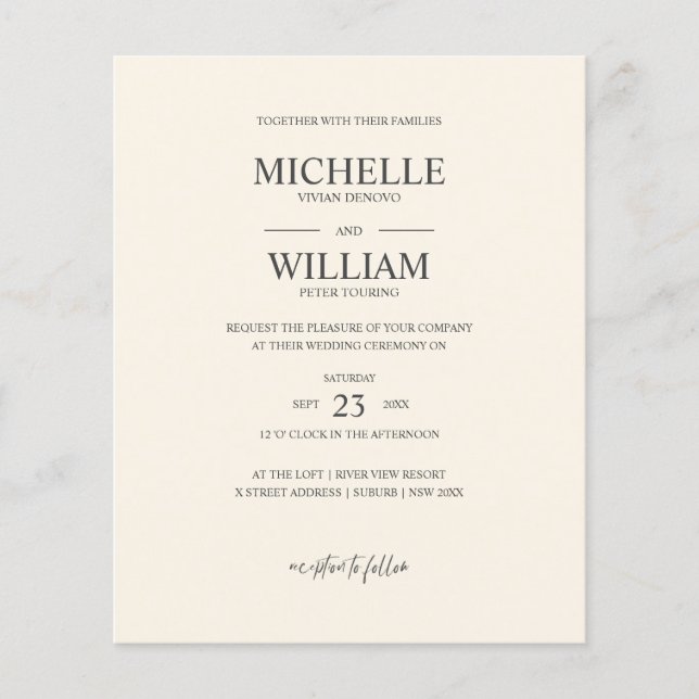 Chic Classic Plain Beige Elegant Budget Wedding (Front)