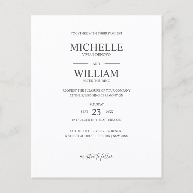 Chic Classic Plain Elegant Budget Wedding (Front)