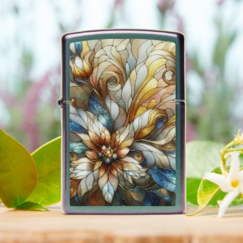 Chic Classic Stained Glass Floral Art Pattern Zippo Lighter by All_In_Cute_Fun at Zazzle