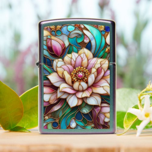 Chic Classic Stained Glass Floral Art Pattern Zippo Lighter