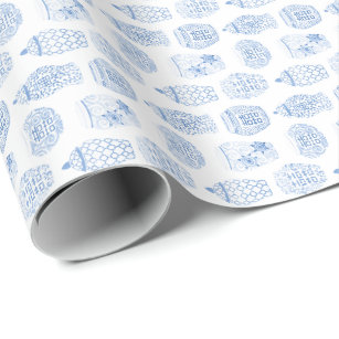 Chic Classic Watercolor Blue And White Ginger Jar Wrapping Paper
