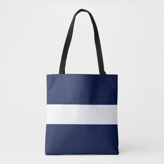 Chic Classic Wide Navy Blue White Nautical Stripes Tote Bag (Front)