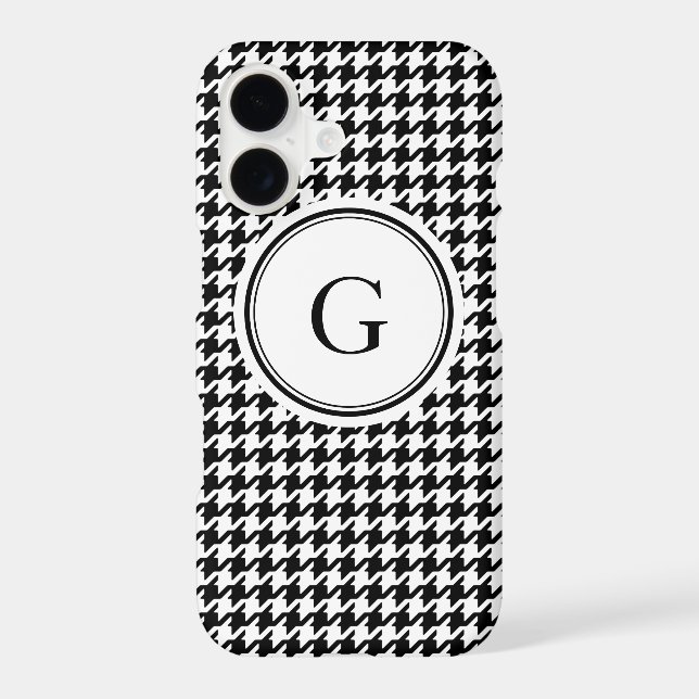 Chic classy black and white houndstooth pattern iphone case (Back)
