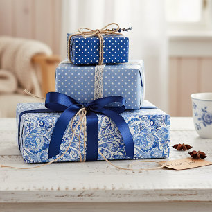 Chic Classy Blue Paisley Floral Art Wrapping Paper
