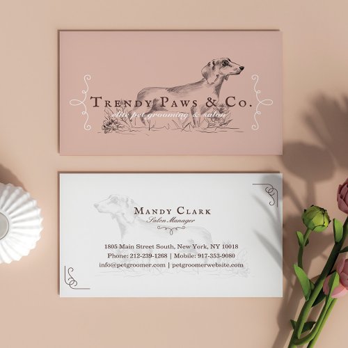 Chic Classy Boutique Style Pet Salon Dachshund Dog Business Card