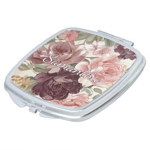 Chic Classy Compact Mirror With Floral Art Pattern