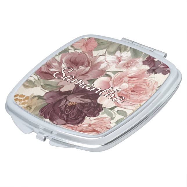 Chic Classy Compact Mirror With Floral Art Pattern (Turned)