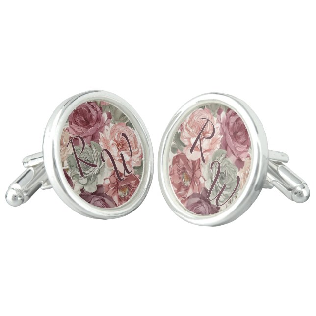 Chic Classy Cufflinks With French Floral Art (Angled)