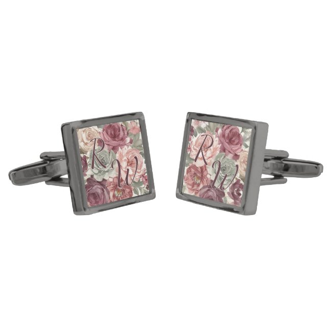 Chic Classy Cufflinks With French Floral Art (Angled)