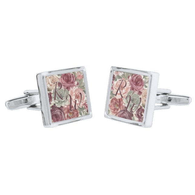 Chic Classy Cufflinks With French Floral Art (Angled)