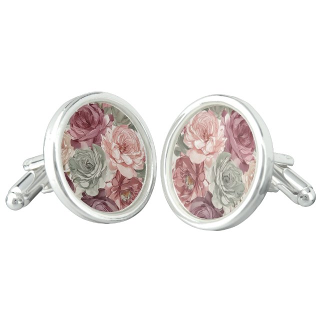 Chic Classy Cufflinks With French Floral Art (Angled)