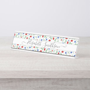Chic Classy Elegant Custom Professional Floral Desk Name Plate