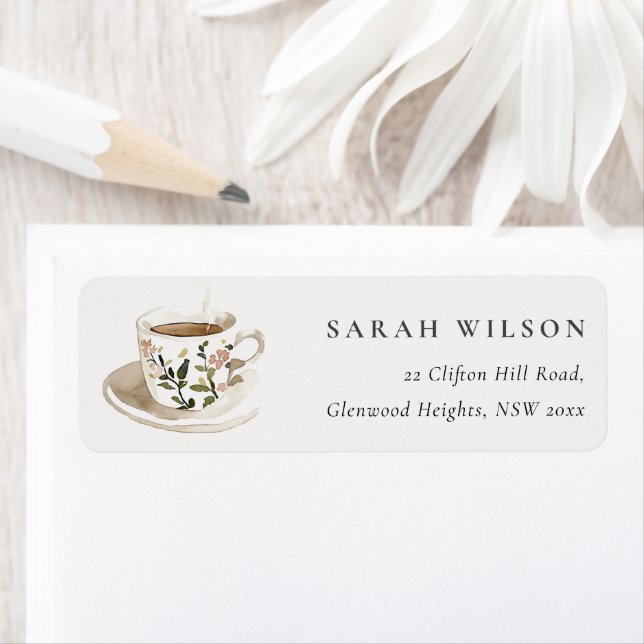 Chic Classy Floral Tea Cup Address Tea Party  Label (Insitu)