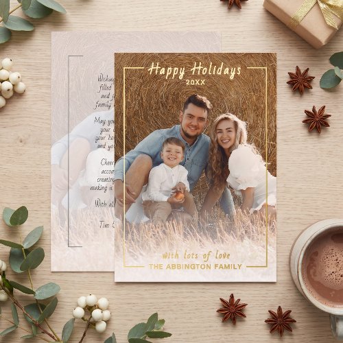 Chic Classy Gold Foil Happy Holidays Family Photo Holiday Card