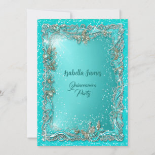 chic classy luxury turquoise silver 15th birthday invitation