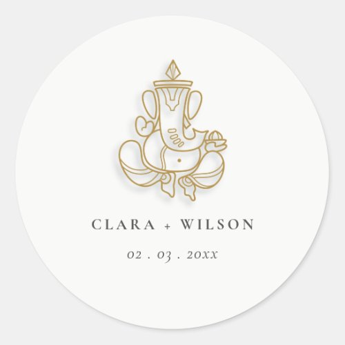 Chic Classy Minimal Gold Ganesh Indian Wedding Classic Round Sticker