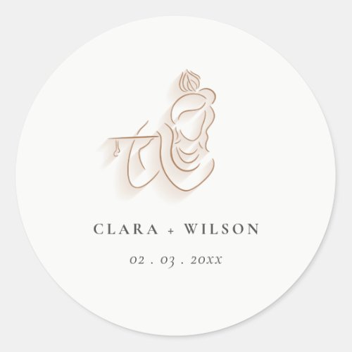 Chic Classy Minimal Gold Krishna Indian Wedding Classic Round Sticker