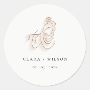 Chic Classy Minimal Gold Krishna Indian Wedding Classic Round Sticker
