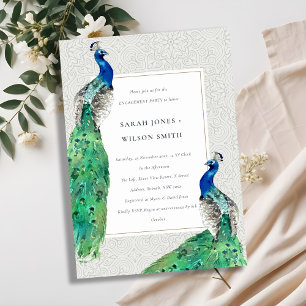 Chic Classy Ornate Watercolor Peacock Engagement Invitation