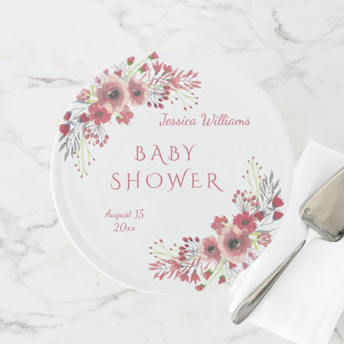 Chic Classy Red Floral Watercolor Baby Shower Cake Stand