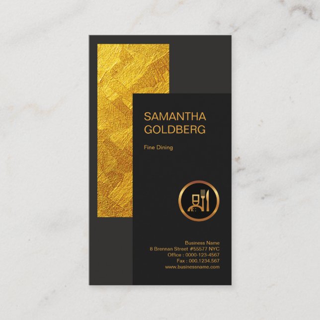 Chic Classy Retro Faux Gold Leaf Fine Dining Business Card (Front)