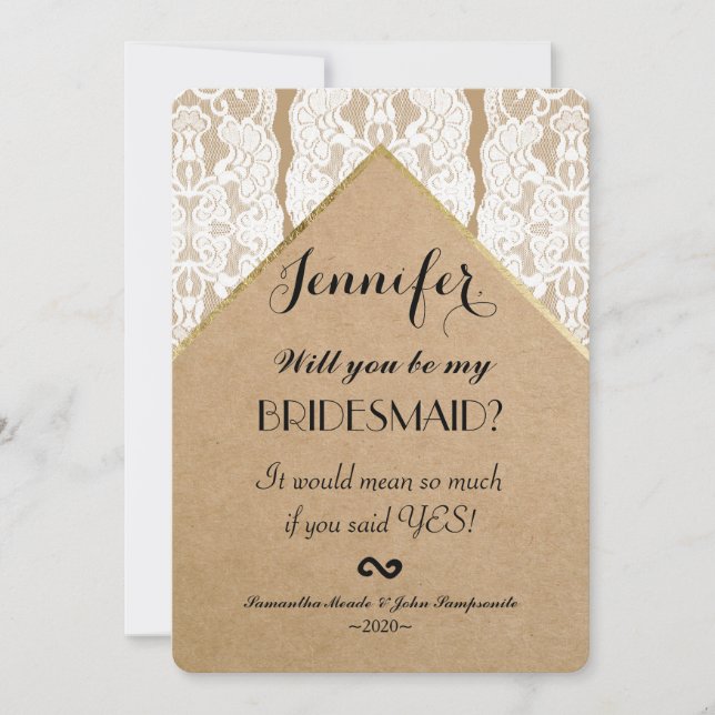 Chic & Classy White Lace, Gold, & Recycled Paper Invitation (Front)