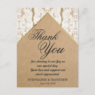 Chic & Classy White Lace, Gold, & Recycled Paper Thank You Card